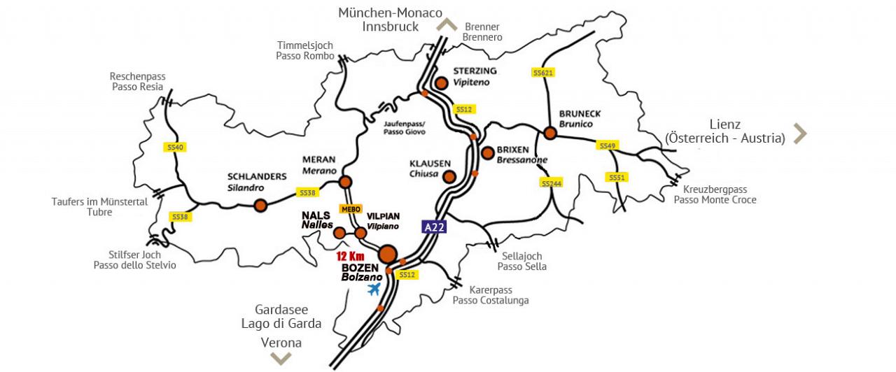 Mappa dell'Alto Adige e posizione del comune di Nalles